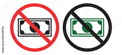 No Money Symbol Icons, Flat Vector Silhouettes Representing Financial Constraints, Budgeting, Banking, and Economic Concepts for Graphic Design