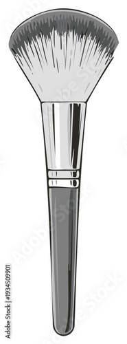 Cosmetic makeup brush with grey bristles and handle for applying powder and blushes