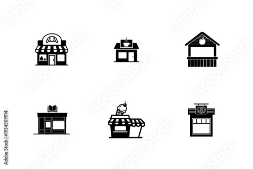 Small Business Shop and Storefront Silhouette Vector Icon Set