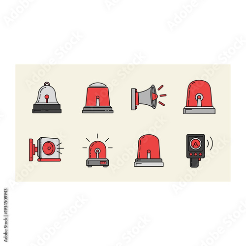 Warning Light and Siren Icons for Emergency and Alert Situations