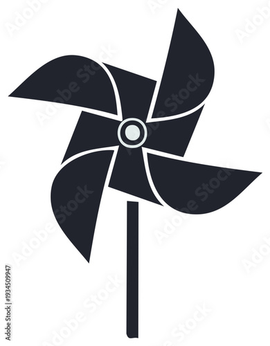 Dark Pinwheel Toy Silhouette Whimsical Design Simple Kids Playthings Windmill Illustration Single Object Play Icon Fun Games