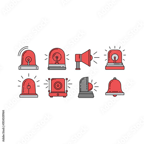 Emergency Alert Icons: Flashing Lights, Sirens, and Megaphone