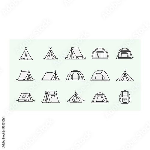 Diverse Collection of Hand-Drawn Tent Illustrations