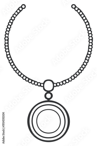 Delicate chain necklace with circular pendant and single pearl detail outline drawing
