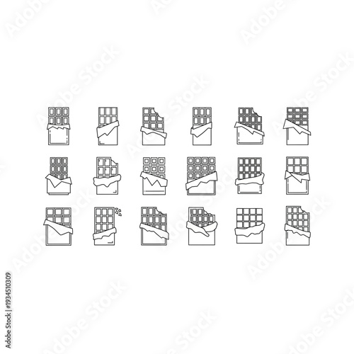 Outline Chocolate Bars Icons Set for Sweet Food & Dessert Concepts