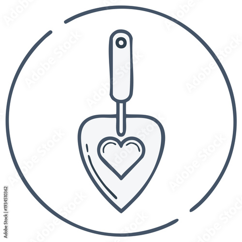 Minimalist line art icon of a heart shaped gardening trowel a perfect symbol for love of nature and planting