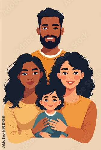 famiglia multi etnica con padre padre figli figlia sorridente che sorride vettoriale 