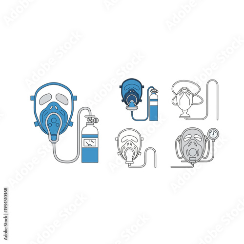 Medical Mask and Oxygen Mask Icons for Health and Care