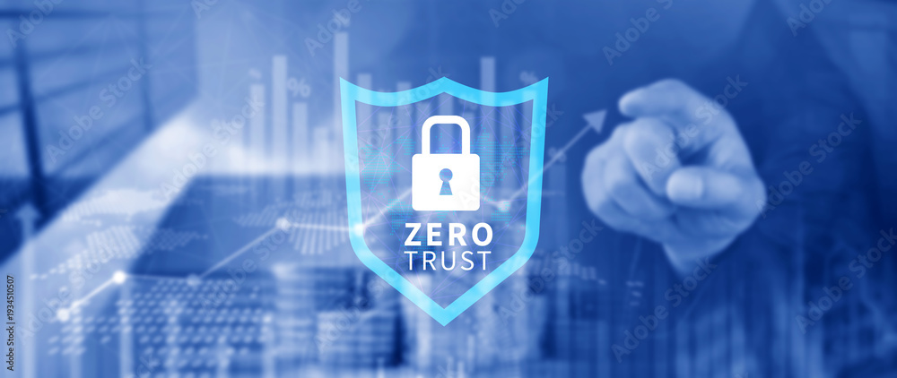 Fototapeta premium Zero trust and security concept. Business security network and private data, Cybersecurity zero trust, Fingerprint, cyber crime, Thieves protection, Internet connectivity. not ai