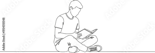 Silhouette of person sitting cross legged reading book leisure education study concentration learning concept flat vector illustration