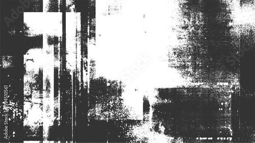 Abstract textured monochrome background with distressed geometric shapes and grainy patterns black white