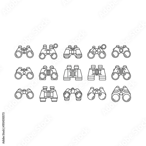 Outline Binoculars Icons Set for Observation, Exploration, and Sightseeing
