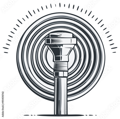 Graphic illustration of a trumpet mouthpiece radiating musical sound waves design element