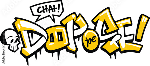 Graffiti style text Dope Chat with skull and speech bubble isolated on transparent background