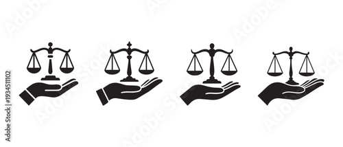 Hand Holding Scales of Justice Symbol, Representing Law, Equality, and Ethics on White Background.