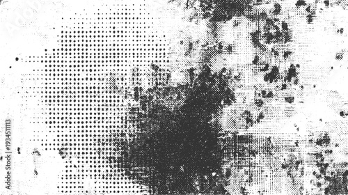 Black and white abstract pattern of dots and textured areas