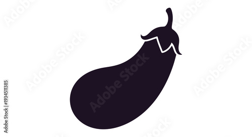 A striking black silhouette of an eggplant showcasing its unique shape and form against a white background silhouette