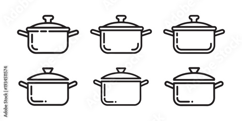 Outline Cooking Pots and Saucepan Icons Set, Modern Kitchenware Vector Line Art Illustration.