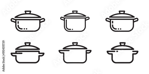 Outline Cooking Pots and Saucepan Icons Set, Modern Kitchenware Vector Line Art Illustration.