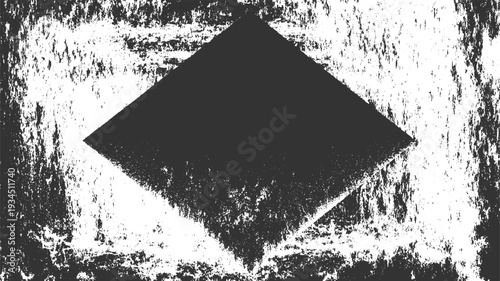 Black diamond shape overlaying a distressed white and black textured background geometric