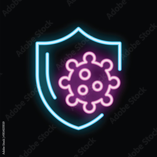 Neon shield protecting from virus immune system fighting covid 19 pandemic