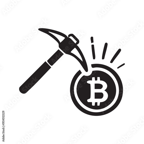 Bitcoin Mining silhouette icon – Cryptocurrency Blockchain Concept