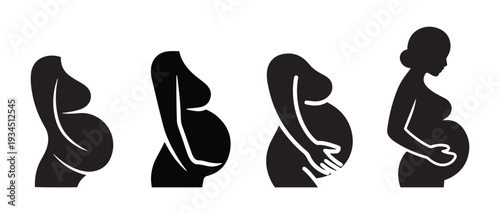 Pregnancy Stages Silhouette Icons. Early to Late Term, Celebrating Motherhood Journey.