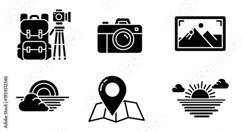 Black and white location icons set.