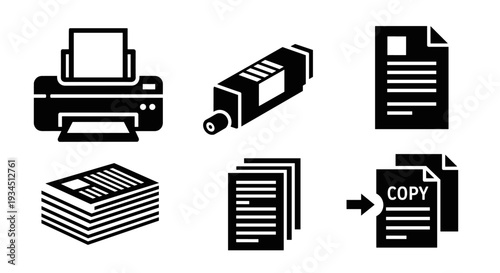 Black and white office printing icons.