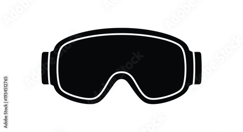 A stark black and white illustration depicts a pair of ski goggles a prominent winter sports accessory silhouette