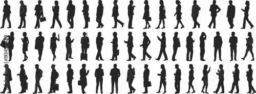 WebProfessional business team silhouette standing in a row, corporate group of men and women, office workers isolated on white background