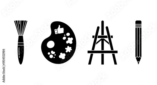 Black icons for art supplies.