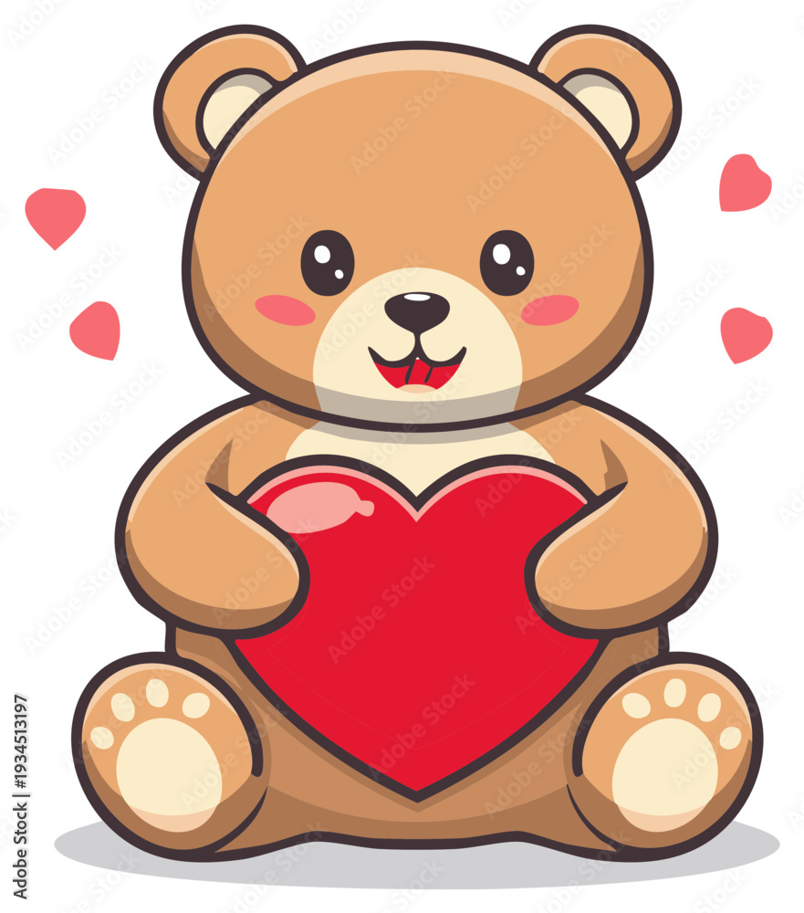 Obraz premium Cute Teddy Bear Holding Red Heart with Floating Hearts