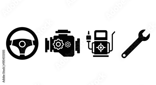 Black icons for car maintenance tools.