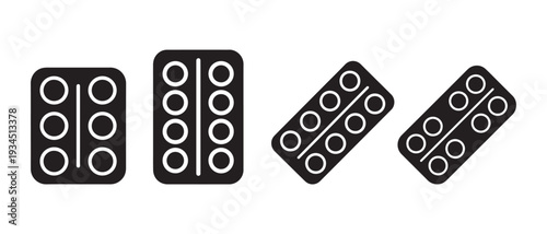 Blister pack icons showing pills or capsules in rows, isolated on white background, versatile healthcare and medication concept.