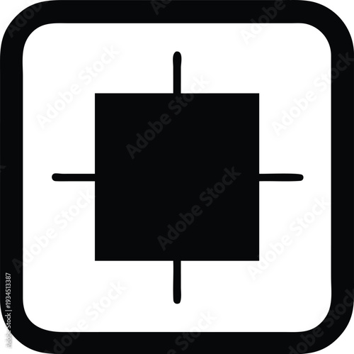 Centered square with crosshairs inside a rounded square frame, indicating focus or selection