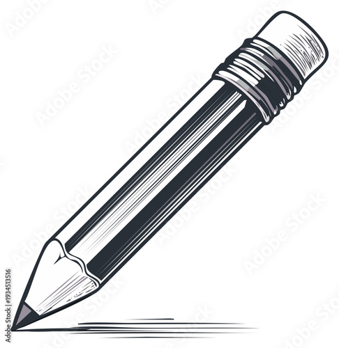 Detailed drawing of graphite pencil with eraser sketching a line on paper