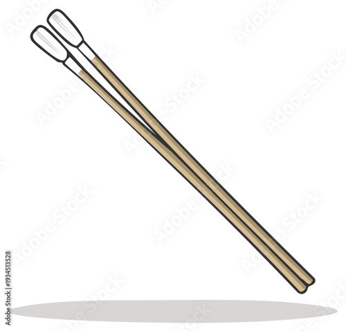 Pair of cartoon style cotton swabs or Q-tips, vector graphic.