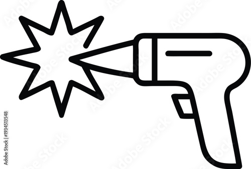 Laser gun emitting powerful beam with energy burst symbol indicating action or science fiction concept