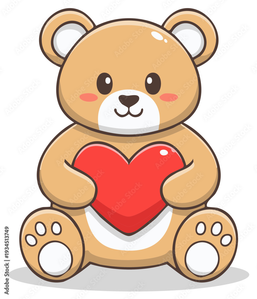 Obraz premium Cute cartoon teddy bear holding a big red heart expressing love and affection