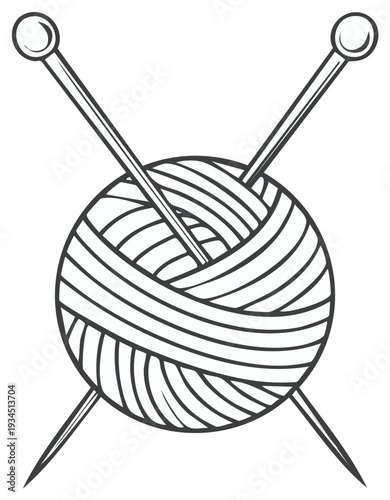 Yarn Ball and Knitting Needles Graphic Illustration Craft Hobby Handwork