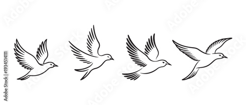Stylized line art birds flying in sequence, a symbol of freedom, migration, and progress, perfect for design.