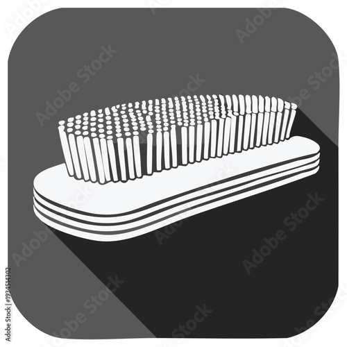 Graphic representation of a classic white scrubbing brush in a clean flat design style with a prominent shadow for cleaning.