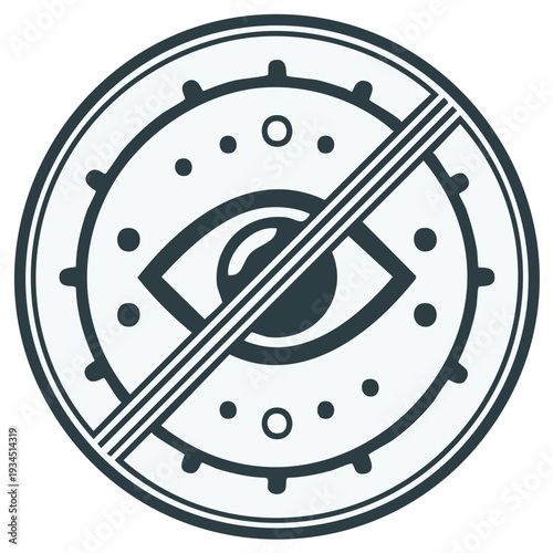 No Eye Symbol: Eye with Line Through Circle, Restriction or Protection Icon, Privacy Concept, Closed Eyesight, Vision Restricted