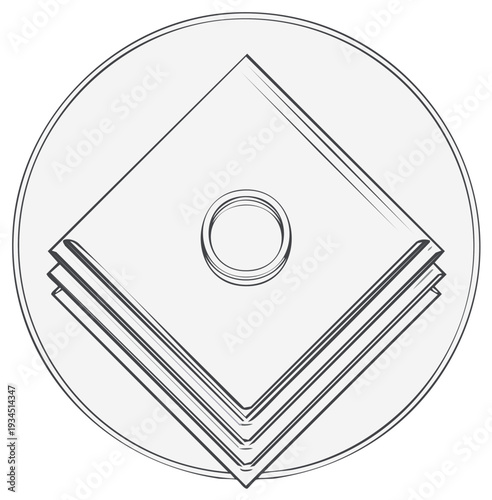 Minimalist Graphic of Baklava Pastries Stacked on a Plate with a Ring on Top, Sweet Middle Eastern Food Dessert