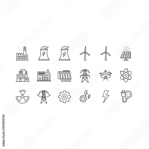 Energy and Power Generation Industry Line Icons Pack