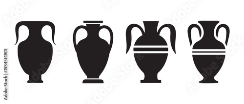 Ancient Greek Amphora Silhouettes. A Collection of Classic Ceramic Pottery Forms in Black and White Vector Art.