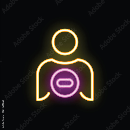Neon glowing icon of person holding minus sign representing negative opinion or feedback