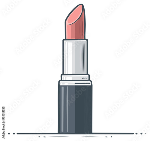 Single Pink Lipstick Tube Illustration  Beauty Cosmetic Product Isolated