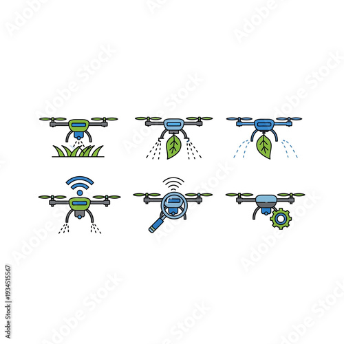Smart Agricultural Drone Technology Icon Set